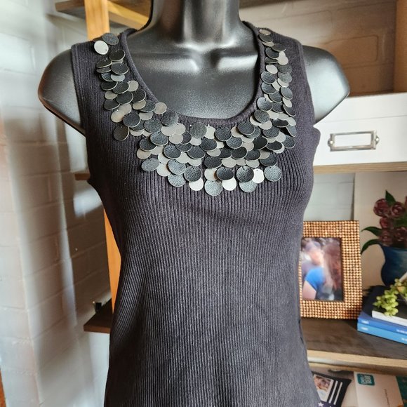 Ruby Rd. Tops - Ruby Road Tank with Metal and Leather Sequins
